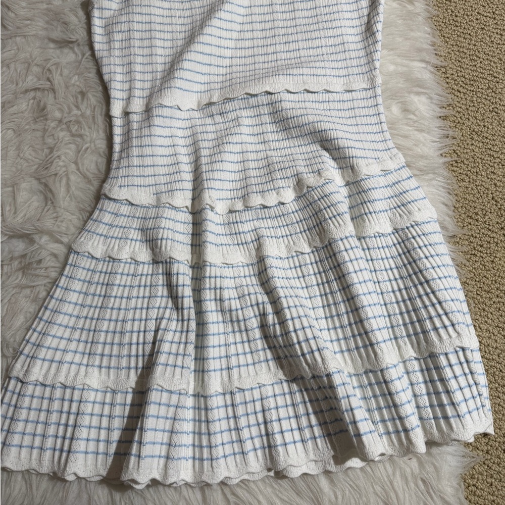NWT Love Shack Fancy Elisavette Striped Stretch Knit Mini Dress XL blue white - Picture 7 of 9